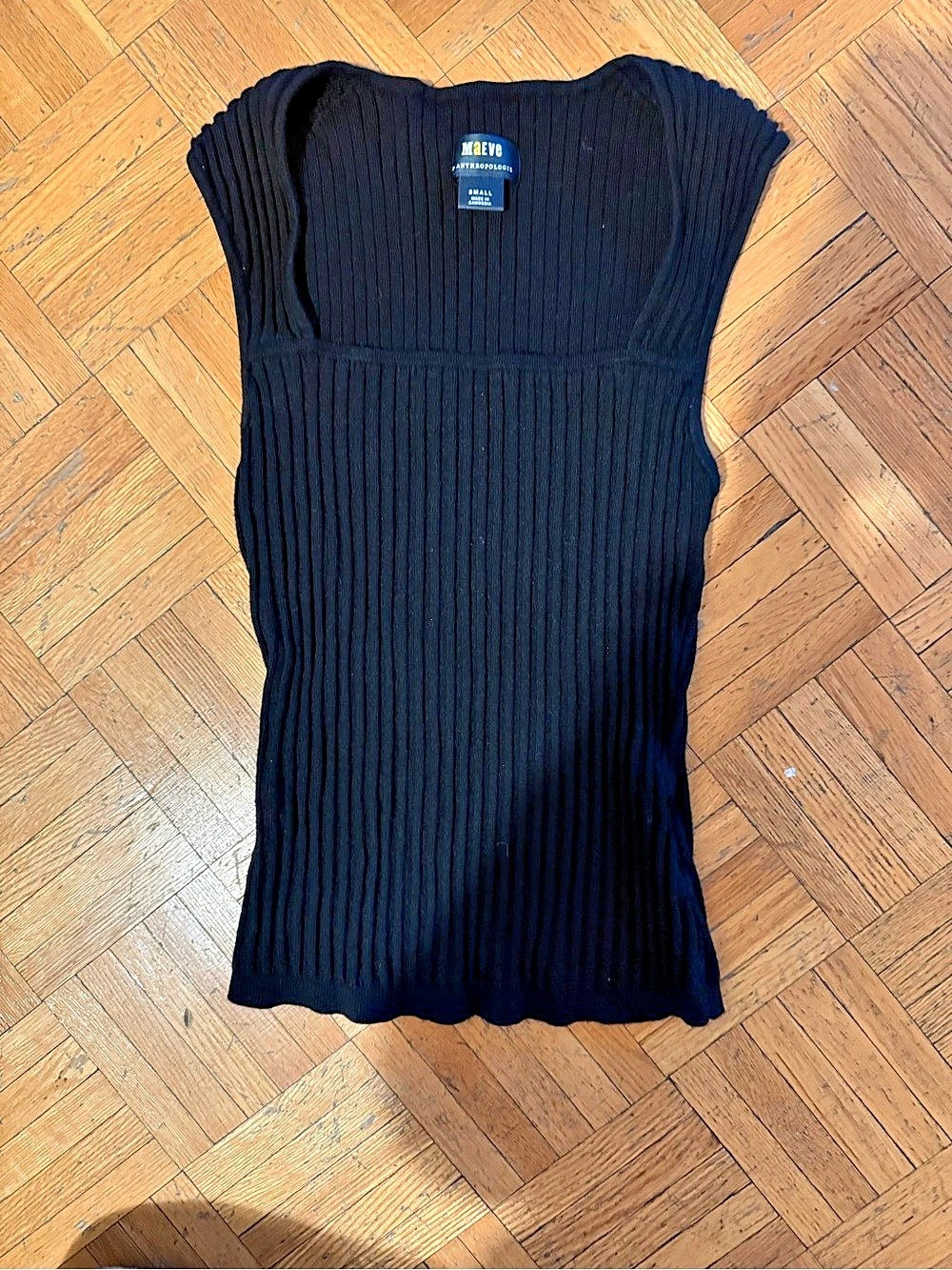 Maeve Square-Neck Tank Ribbed Black Size Small